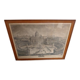 St. Peter Basilica C. 1780 Giuseppe Vasi Engraving Oak Frame For Sale
