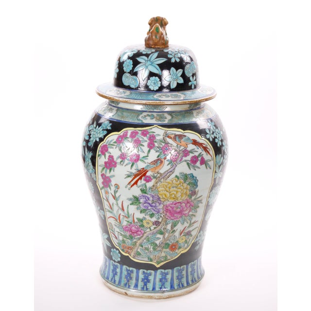 Large 19th Century Chinese Export Hand-Painted Enameled Lidded Decorative Urn For Sale - Image 12 of 14