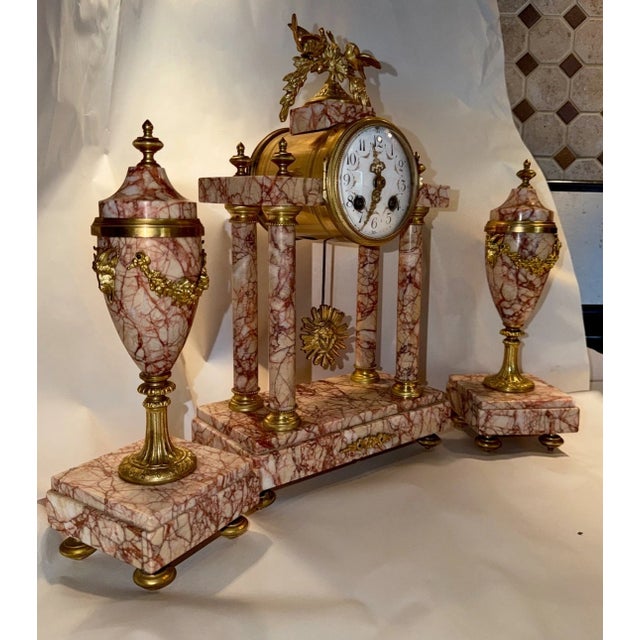 Antique French Portico Clock Garniture Set For Sale - Image 4 of 12