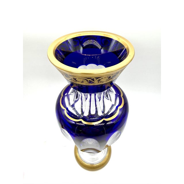 Baluster Vase Thistle in Cobalt Blue Crystal and 24-Carat Gold from Saint Louis For Sale - Image 3 of 10