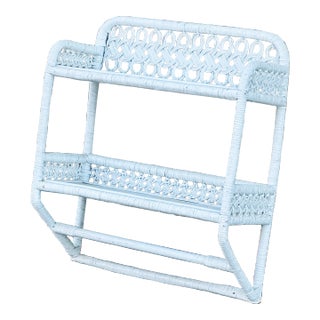 White Painted Decorative Wicker Rattan Wall Shelf With Towel Rack For Sale