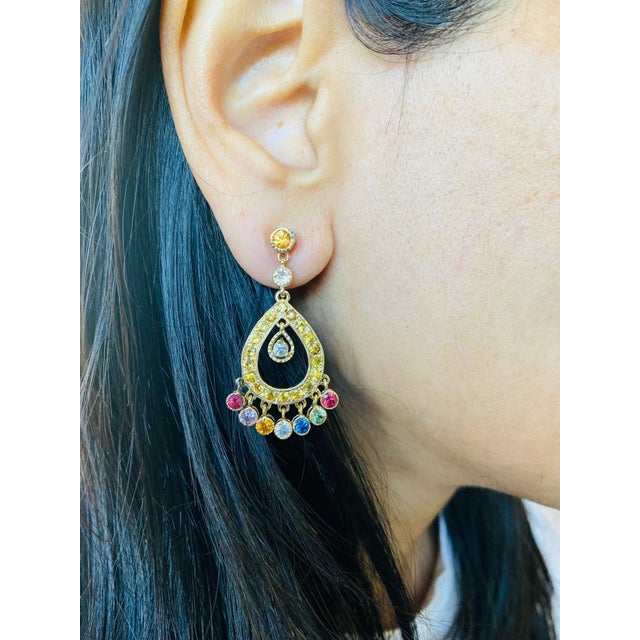 Pink Sapphire 14 Karat Yellow Gold Chandelier Earrings - 2 Pieces For Sale - Image 8 of 8