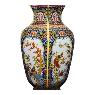 Vintage Chinese Famille Rose Porcelain Vase With Bird and Floral Medallion Motifs For Sale