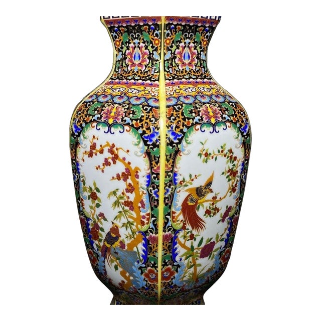 Vintage Chinese Famille Rose Porcelain Vase With Bird and Floral Medallion Motifs For Sale