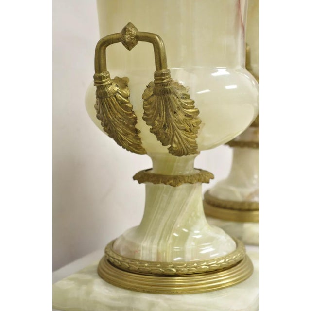 Mid 20th Century French Louis XVI Empire Style Onyx and Bronze Ormolu Large Lidded Urn - A Pair For Sale - Image 11 of 12