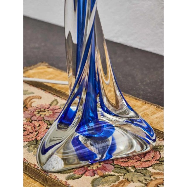 Crystal Lamp in Blue from Val Saint Lambert For Sale - Image 3 of 8