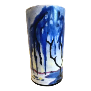 Antique Hand Made and Hand Painted Cylindrical Art Deco Vase Circa 1923 Signed by Artist