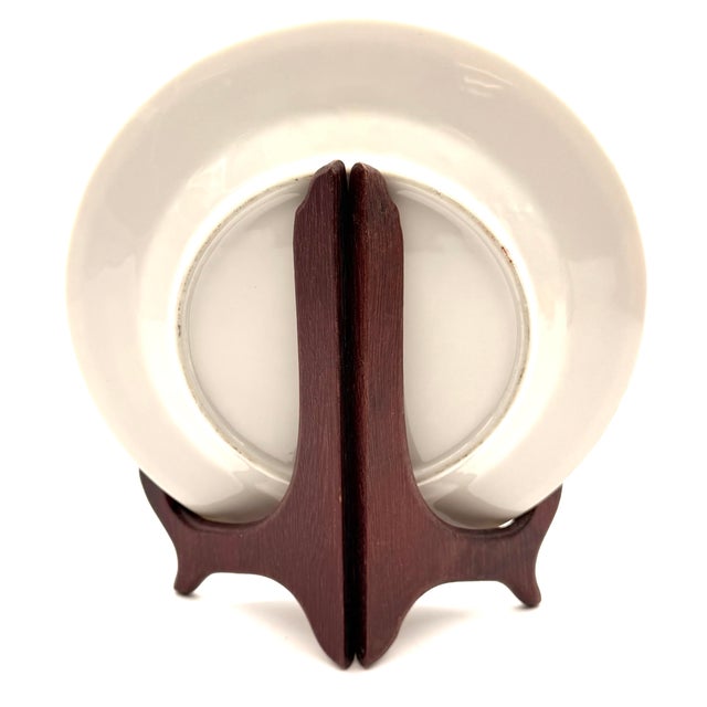 Vintage Hand Decorated Chinese Design Plate With Wood Stand For Sale - Image 10 of 12
