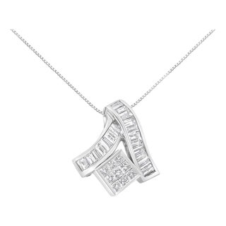 14K White Gold 1 7/8 cttw Princess and Baguette Cut Mixed Geometry Diamond Pendant Necklace (G-H, SI1-SI2) For Sale