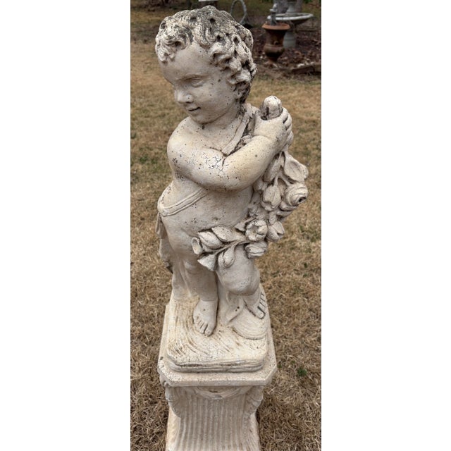 Vintage Concrete Putt or Cherub Palatine III Garden Statue With Base For Sale In Dallas - Image 6 of 8