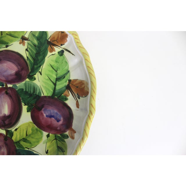 Vintage 11” Italian Renaissance Revival Hand Painted Plum Fruit Plate Made in Italy Faïence Ceramic For Sale - Image 4 of 7