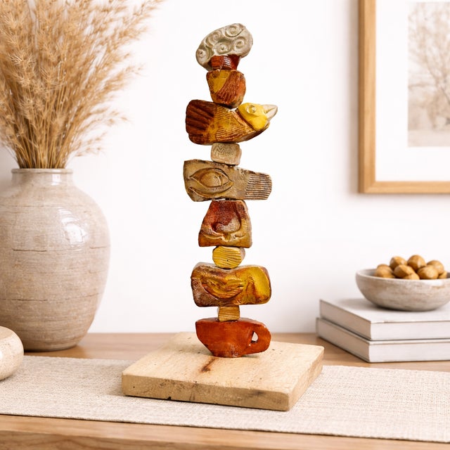 2020s Marc Zimmerman "Small Earthtone Ceramic Totem" Glazed Ceramic, 40 Inches Tall, Brown and Gold Glaze, Wood Base, Contemporary Art West Coast For Sale - Image 5 of 7