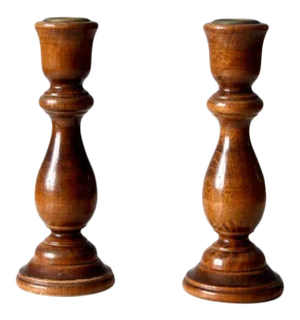 Vintage Wooden Candlestick Holders Pair