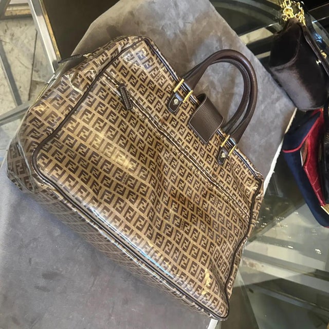 1980s Iconic Plastic and Leather Continuous Logo Large Top Handle Bag by Fendi For Sale - Image 10 of 16