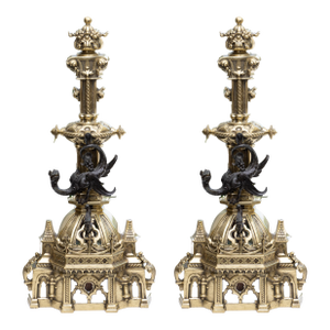 Pair of 19th Century Continental Brass and Bronze Andirons