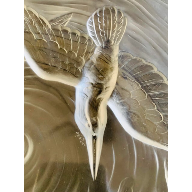 Transparent 1930s Signed Verlys France "Birds & Koi" Art Glass Bowl For Sale - Image 8 of 11