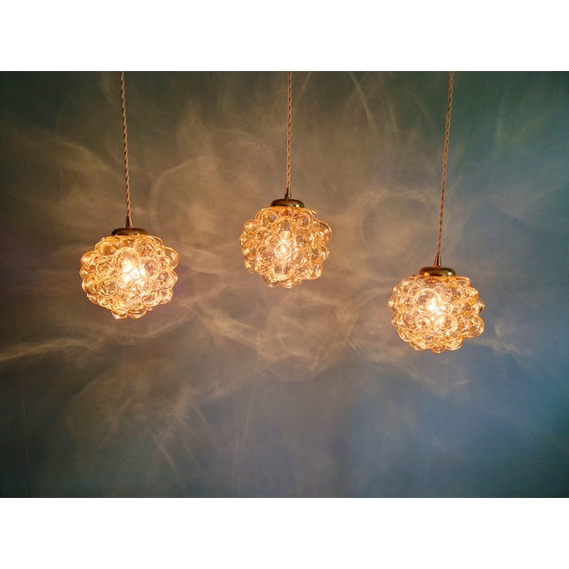 Amber Bubble Glass Pendant Lights by Helena Tynell for Glashütte Limburg, 1970s, Set of 3 For Sale - Image 4 of 16