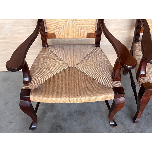20th Pair of Spanish Walnut Armchairs with High Back and Seat Caned For Sale - Image 13 of 18