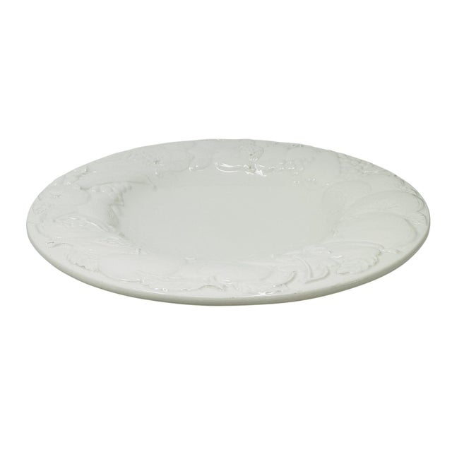 Hollywood Regency Large 16” Vintage 1980s Italian White Creamware Fruit Relief Centerpiece Serving Bowl For Sale - Image 3 of 16
