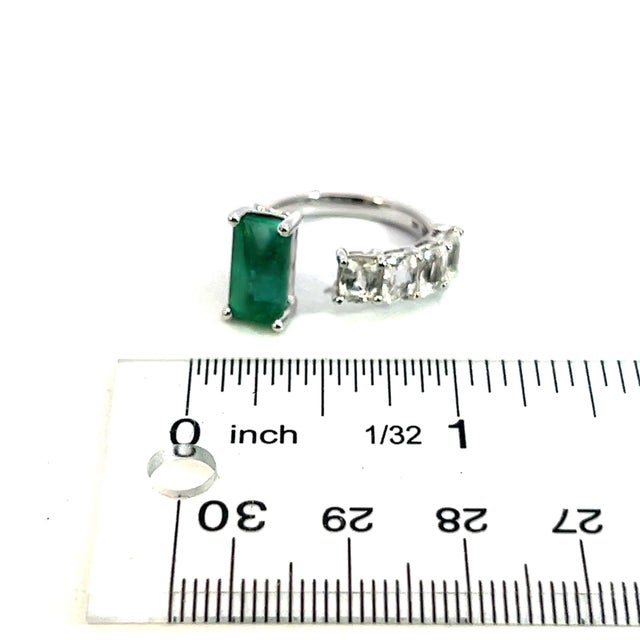 Natural Emerald Sapphire Ring Size 6.5 14k W Gold 4.95 TCW Certified For Sale - Image 9 of 13