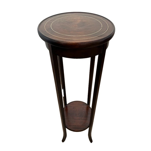 Vintage Plant Stand Round Tall Table With Shelf Chippendale Style Solid Mahogany For Sale - Image 4 of 11