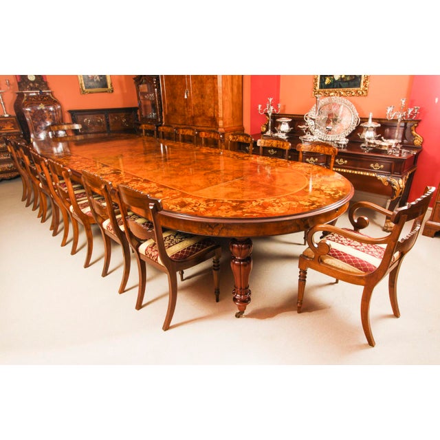 Burr Walnut Marquetry Dining Table and Chairs, 1990s, Set of 17 For Sale - Image 14 of 15