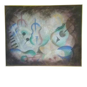 1970s Vanguard Studios Abstract Instruments Still Life Painting by Lee Reynolds, Framed