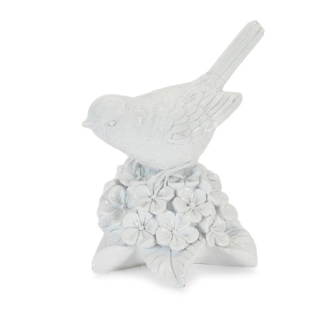 Farmhouse Bird on Floral Pedestal Figurines (Set of 2) For Sale - Image 3 of 3