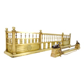 Large Antique Ornate Solid Brass Fireplace Fender Towel Rack c1900s Stunning For Sale