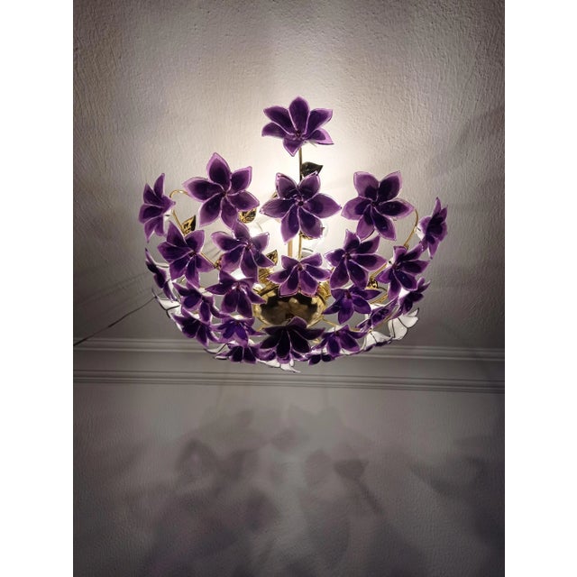 Vintage Murano Purple Glass Hand Blow Calla Lily Hand painted Chandelier Lighting Basket Ceiling Light Fixture Dining room...