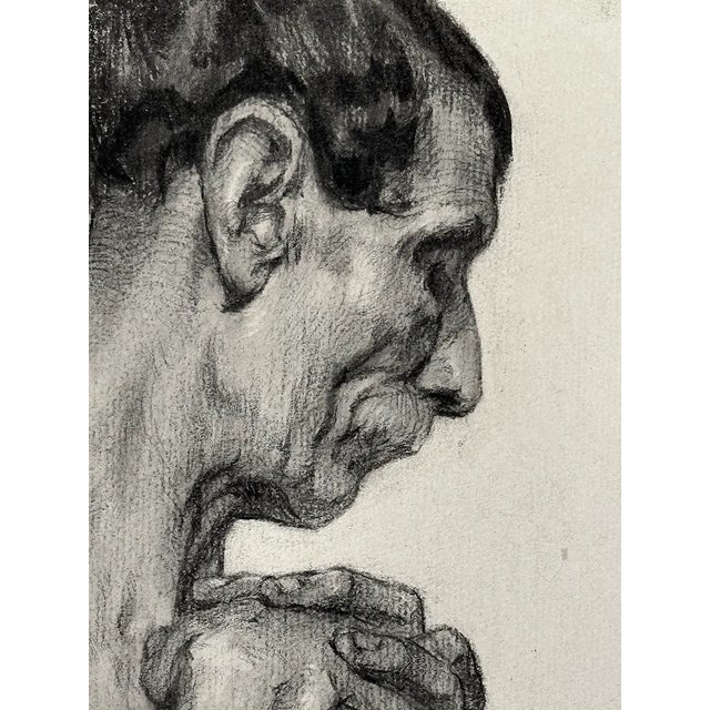 Set of Early 1900's Antique French Academic Drawings of Gentleman in Swim Trunks, Charcoal on Paper With Mat, Dated 1917 For Sale In Phoenix - Image 6 of 12