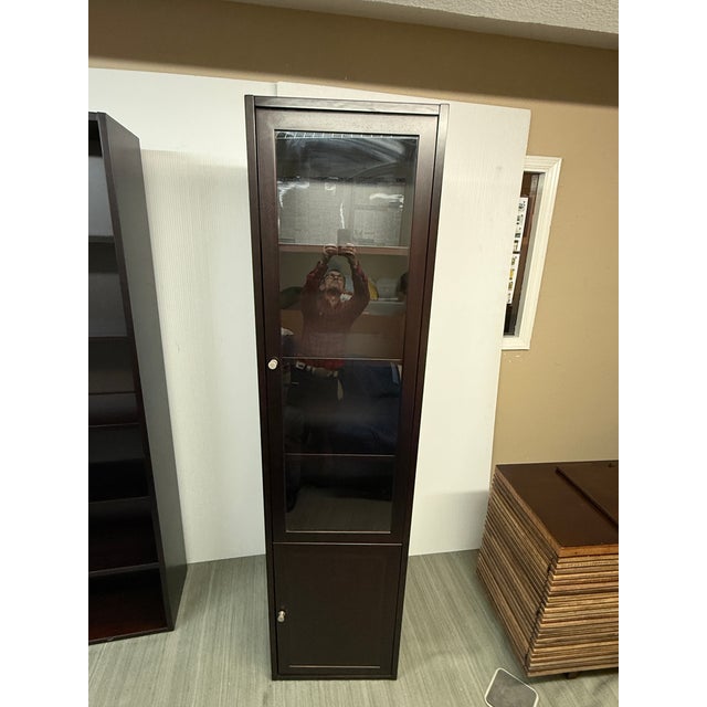 Tall Wood Display Cabinet With Glass Door and Lower Storage For Sale - Image 12 of 12
