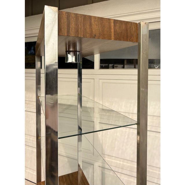 Vintage Chrome and Faux Wood Etagere With Lighted Glass Shelves For Sale - Image 9 of 12