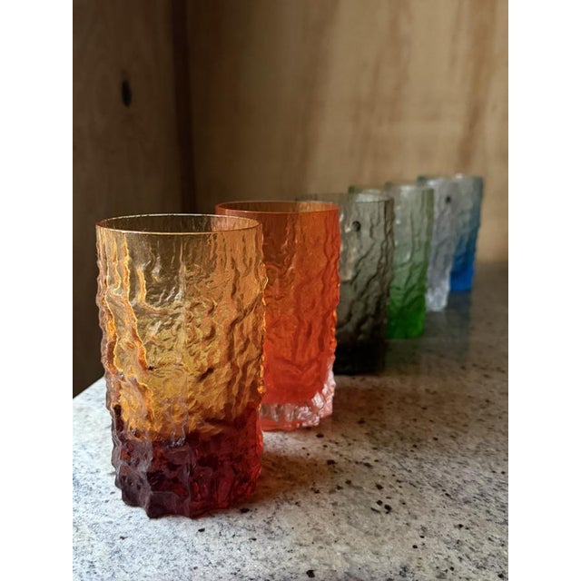 Italian Textured Bark Glasses in the style of Geoffrey Baxter, 1960s, Set of 6 For Sale - Image 11 of 18