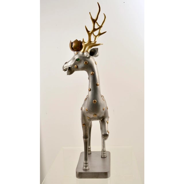 1970s Pewter and Brass Reindeer Candlestick For Sale - Image 4 of 10
