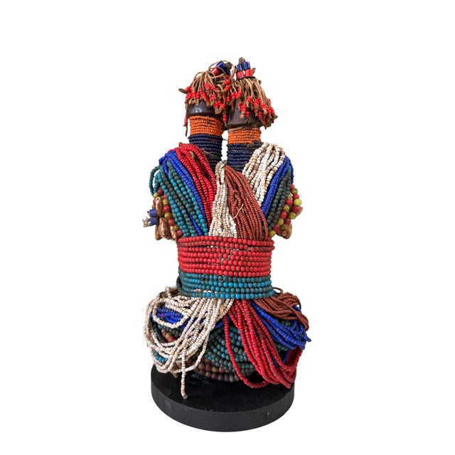 Vintage African Beaded Namji Twin Fertility Dolls Cameroon W/Wood Stand 11" H For Sale - Image 9 of 9