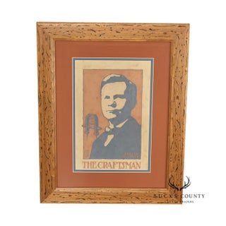 Double Matted Wood Framed Lithograph of Gustav Stickley Portrait For Sale