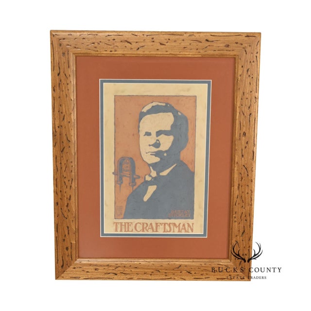 Double Matted Wood Framed Lithograph of Gustav Stickley Portrait For Sale