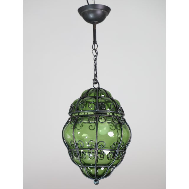 Glass 1970s Wonderful Green Colour Venetian Lantern, Seguso Murano Glass - Set of 2 For Sale - Image 7 of 12
