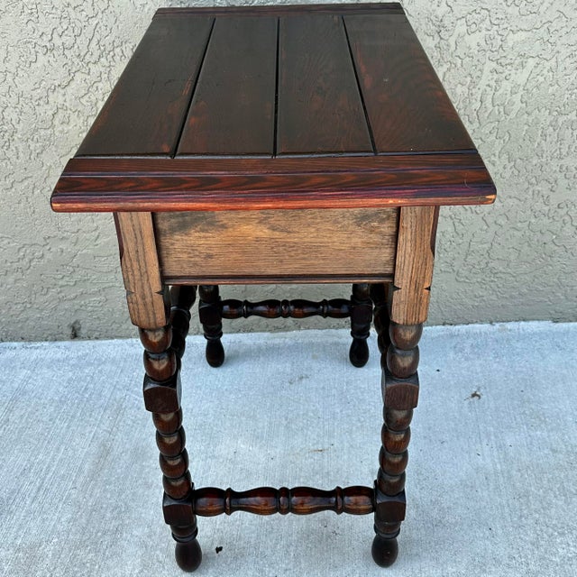 Antique 1800s English Bobbin Leg Oak Accent/Side Table For Sale - Image 4 of 12