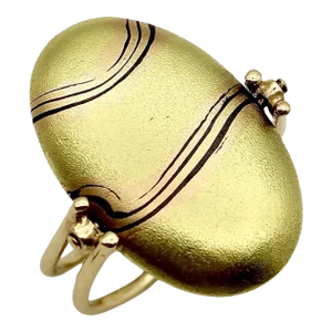 Vintage Carrie Adell 18K & 14K Gold Mokume Pebble Ring Size 4.5