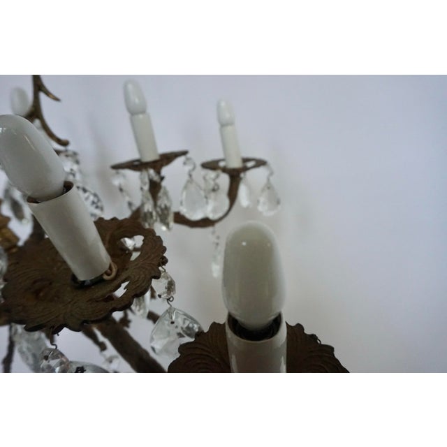 Spanish Mid-20th Century Spanish Cast Brass & Crystal Chandelier For Sale - Image 3 of 8