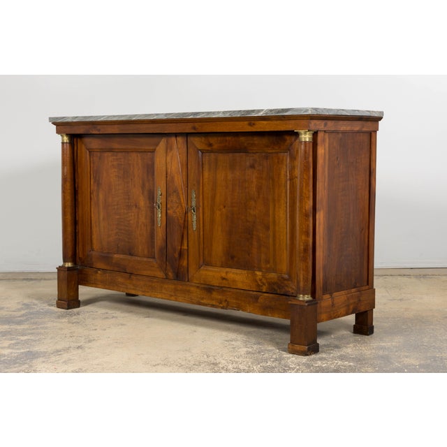 Early 19th Century French Empire Walnut Buffet With Grey Marble Top For Sale - Image 9 of 18