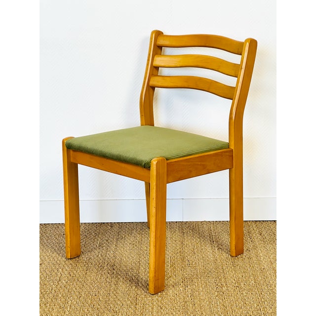 Vintage Beechwood and Green Corduroy Dining Chairs, 1960s, Set of 4 For Sale - Image 11 of 18