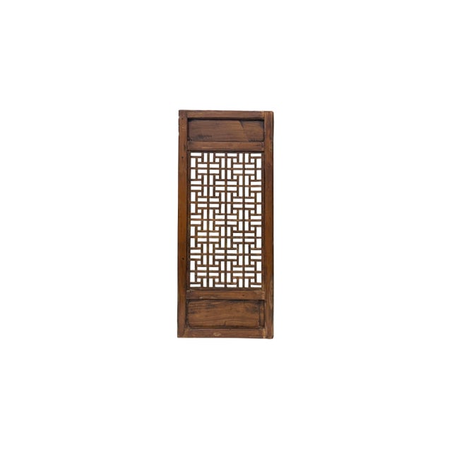Brown Vintage Aged Brown Geometric Lattice Rectangular Wood Wall Panel For Sale - Image 8 of 9