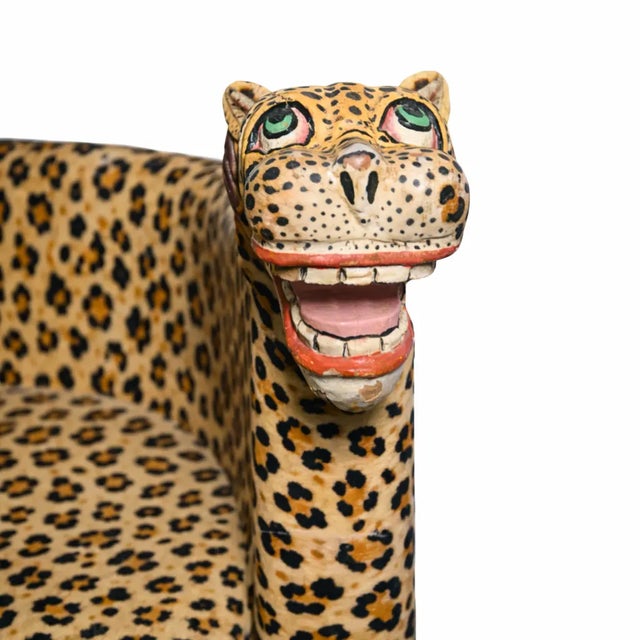 Mid-Century Modern Vintage Hand-Painted Wooden Jawai Leopard Bench - Indian Folk Art Seating For Sale - Image 3 of 5