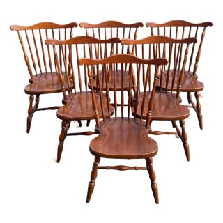 Late 20th Century Harden Solid Cherry Fan Back Windsor Chairs - Set of 6 For Sale