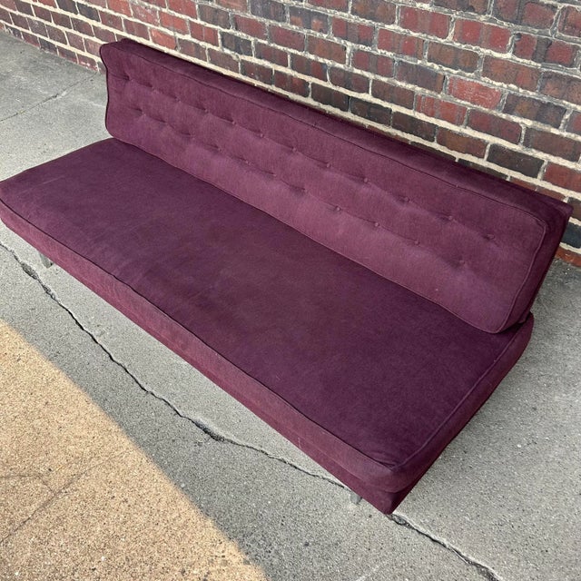 Convertible sofa daybed by Richard Schultz for Knoll. This sofa features purple fabric and a chrome base. This would be...