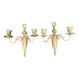 Vintage Brass Double Armed Sconces- Set of 2 For Sale