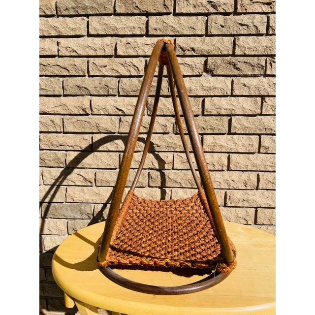 Mid-Century Modern Vintage 1970s Woven Circular Magazine Rack For Sale - Image 3 of 8